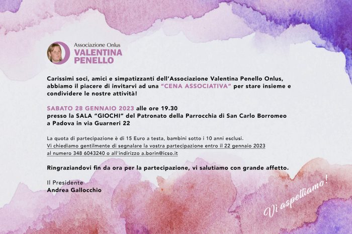 Valentina POenello Onlus Cena associativa Gennaio 2023
