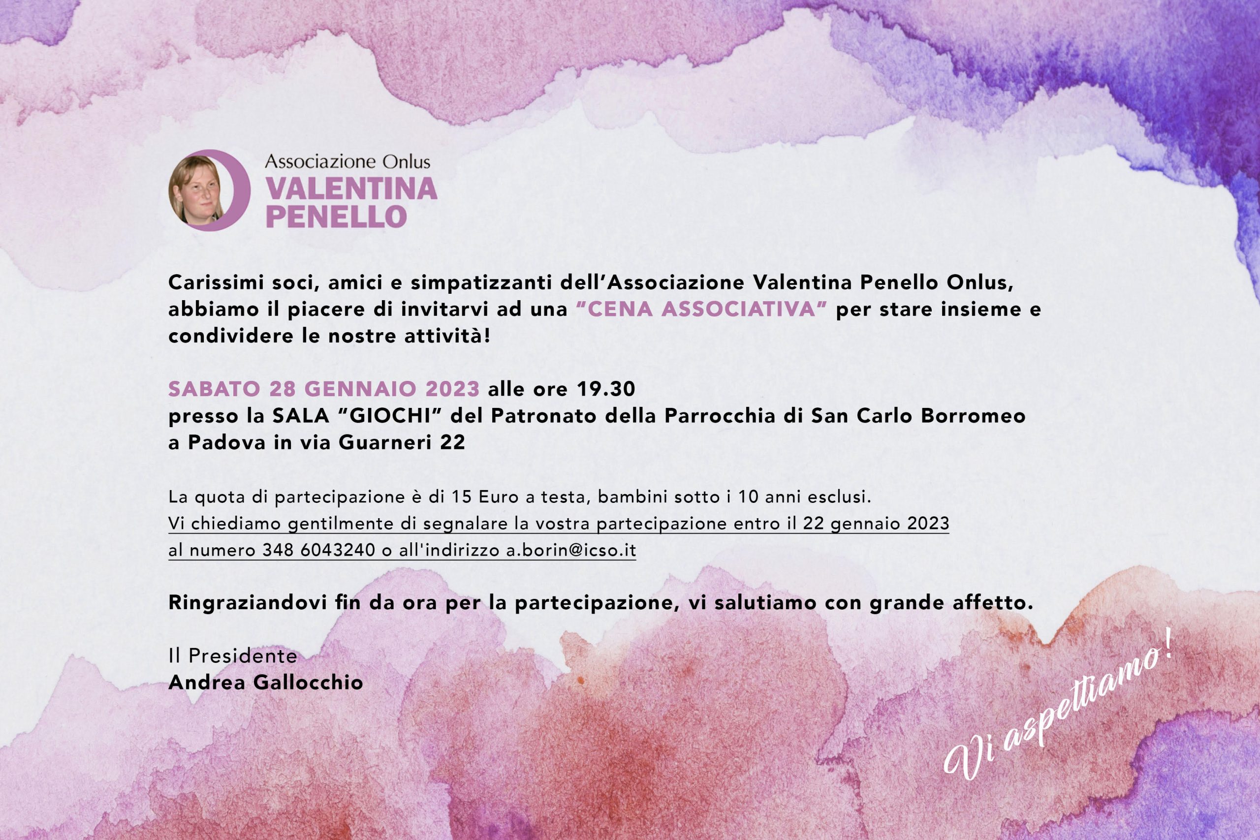 Valentina POenello Onlus Cena associativa Gennaio 2023