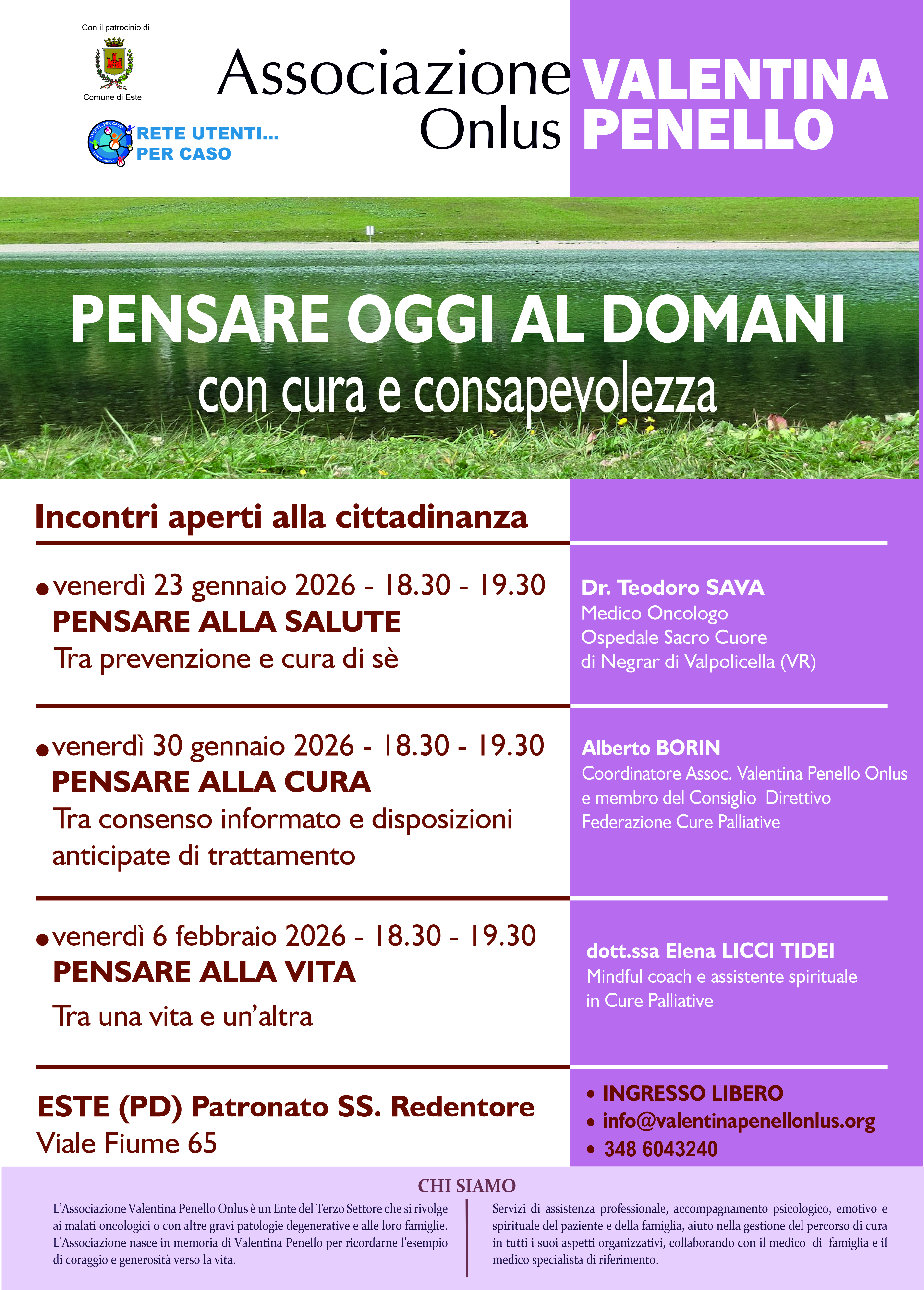 Locandina evento a Este - Pensare oggi a domani - gennaio 2026